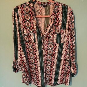 Ava & Grace Pink and Black Patterned Blouse
